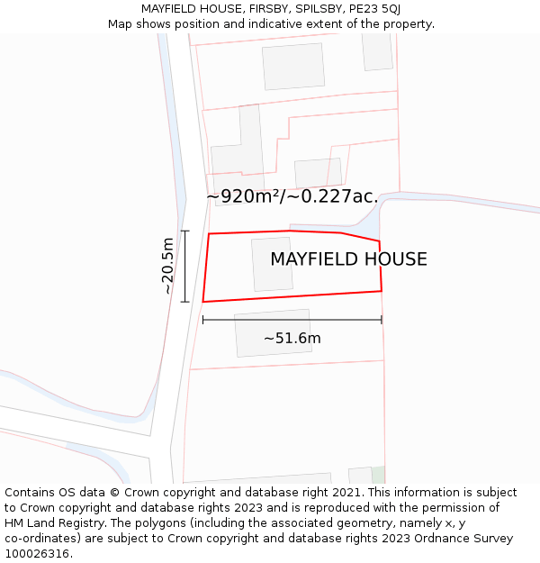 MAYFIELD HOUSE, FIRSBY, SPILSBY, PE23 5QJ: Plot and title map