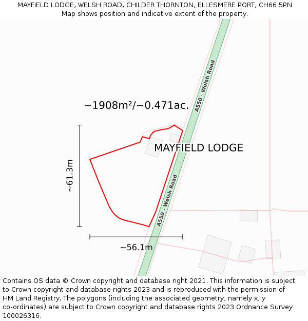 MAYFIELD LODGE, WELSH ROAD, CHILDER THORNTON, ELLESMERE PORT, CH66 5PN: Plot and title map