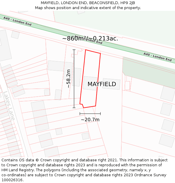 MAYFIELD, LONDON END, BEACONSFIELD, HP9 2JB: Plot and title map