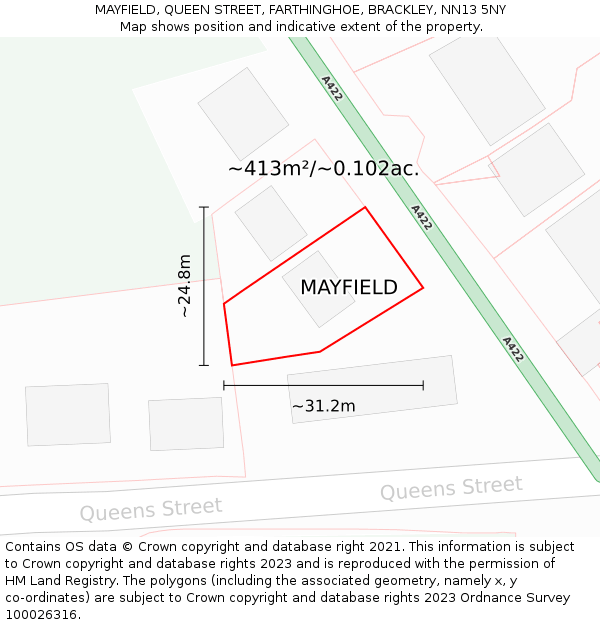 MAYFIELD, QUEEN STREET, FARTHINGHOE, BRACKLEY, NN13 5NY: Plot and title map