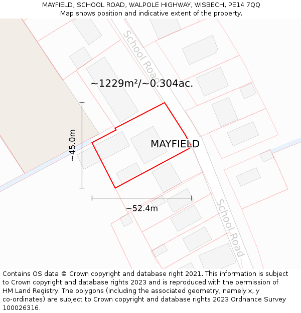 MAYFIELD, SCHOOL ROAD, WALPOLE HIGHWAY, WISBECH, PE14 7QQ: Plot and title map