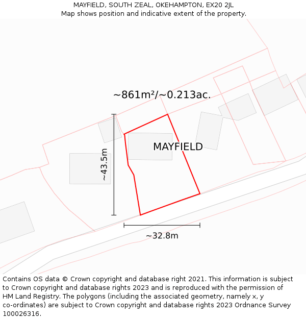 MAYFIELD, SOUTH ZEAL, OKEHAMPTON, EX20 2JL: Plot and title map