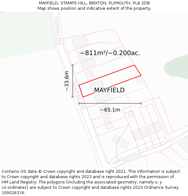 MAYFIELD, STAMPS HILL, BRIXTON, PLYMOUTH, PL8 2DB: Plot and title map