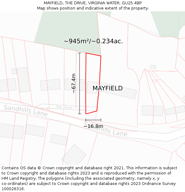 MAYFIELD, THE DRIVE, VIRGINIA WATER, GU25 4BP: Plot and title map