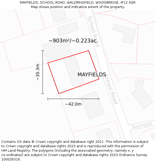 MAYFIELDS, SCHOOL ROAD, WALDRINGFIELD, WOODBRIDGE, IP12 4QR: Plot and title map