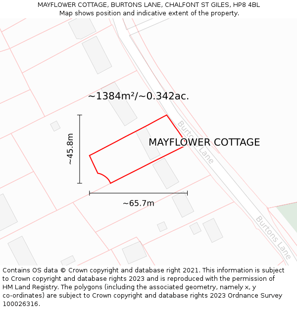 MAYFLOWER COTTAGE, BURTONS LANE, CHALFONT ST GILES, HP8 4BL: Plot and title map