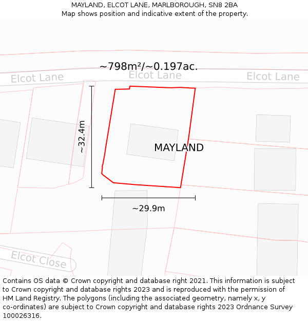 MAYLAND, ELCOT LANE, MARLBOROUGH, SN8 2BA: Plot and title map