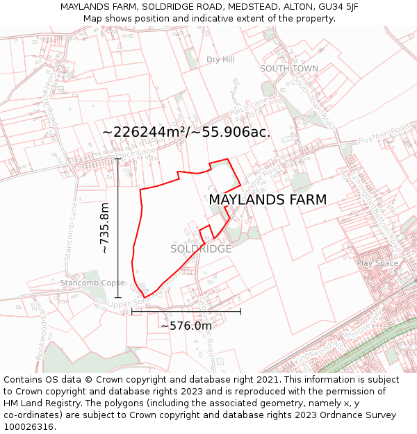 MAYLANDS FARM, SOLDRIDGE ROAD, MEDSTEAD, ALTON, GU34 5JF: Plot and title map