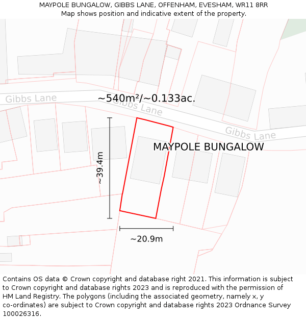 MAYPOLE BUNGALOW, GIBBS LANE, OFFENHAM, EVESHAM, WR11 8RR: Plot and title map