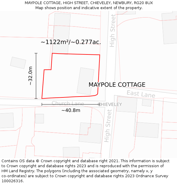 MAYPOLE COTTAGE, HIGH STREET, CHIEVELEY, NEWBURY, RG20 8UX: Plot and title map