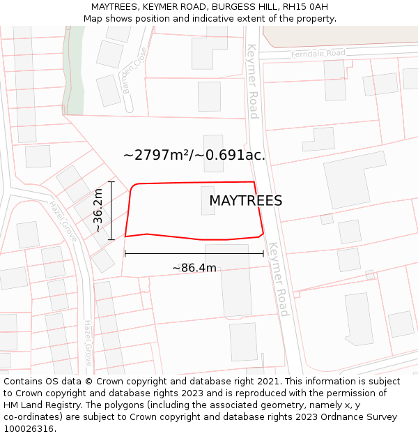 MAYTREES, KEYMER ROAD, BURGESS HILL, RH15 0AH: Plot and title map