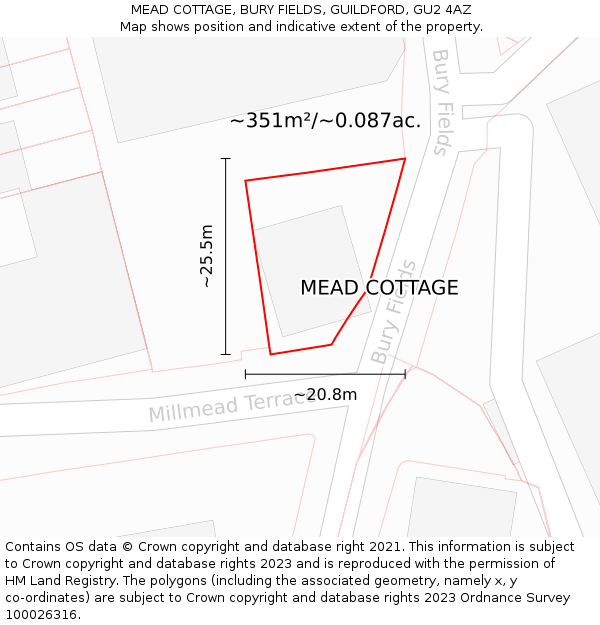 MEAD COTTAGE, BURY FIELDS, GUILDFORD, GU2 4AZ: Plot and title map