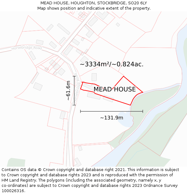 MEAD HOUSE, HOUGHTON, STOCKBRIDGE, SO20 6LY: Plot and title map