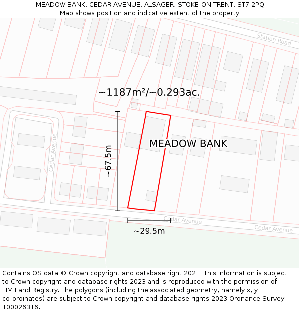 MEADOW BANK, CEDAR AVENUE, ALSAGER, STOKE-ON-TRENT, ST7 2PQ: Plot and title map