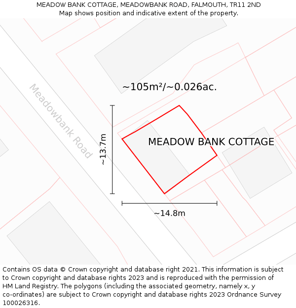 MEADOW BANK COTTAGE, MEADOWBANK ROAD, FALMOUTH, TR11 2ND: Plot and title map