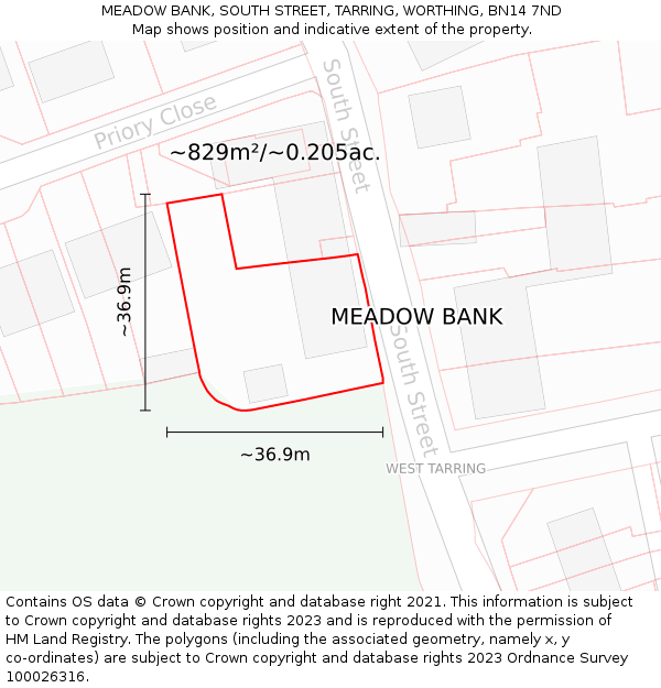 MEADOW BANK, SOUTH STREET, TARRING, WORTHING, BN14 7ND: Plot and title map