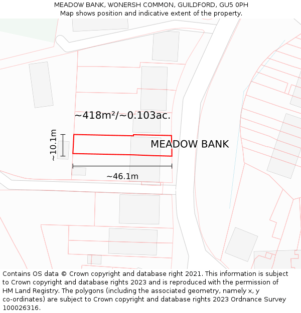 MEADOW BANK, WONERSH COMMON, GUILDFORD, GU5 0PH: Plot and title map