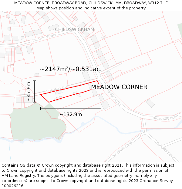 MEADOW CORNER, BROADWAY ROAD, CHILDSWICKHAM, BROADWAY, WR12 7HD: Plot and title map