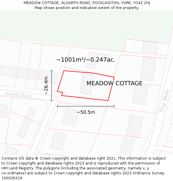 MEADOW COTTAGE, ALGARTH ROAD, POCKLINGTON, YORK, YO42 2HJ: Plot and title map