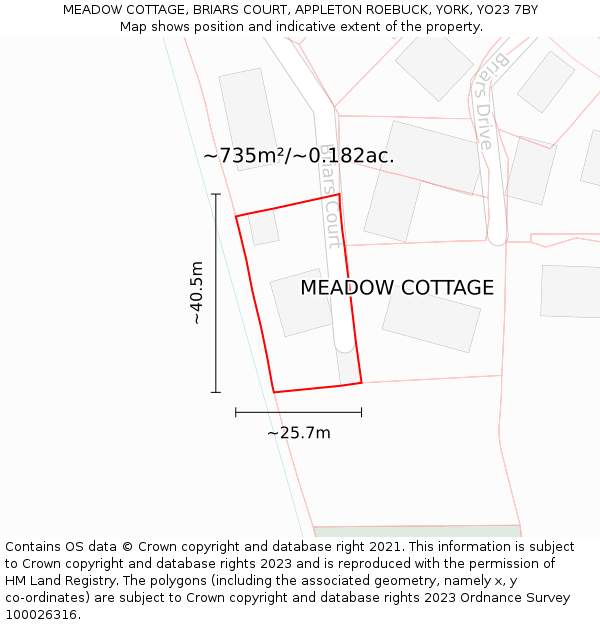 MEADOW COTTAGE, BRIARS COURT, APPLETON ROEBUCK, YORK, YO23 7BY: Plot and title map