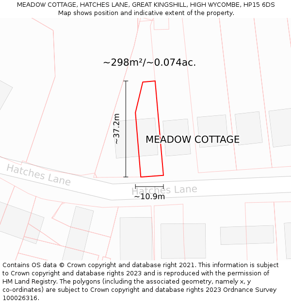 MEADOW COTTAGE, HATCHES LANE, GREAT KINGSHILL, HIGH WYCOMBE, HP15 6DS: Plot and title map