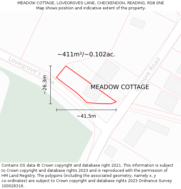 MEADOW COTTAGE, LOVEGROVES LANE, CHECKENDON, READING, RG8 0NE: Plot and title map