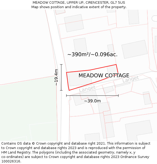 MEADOW COTTAGE, UPPER UP, CIRENCESTER, GL7 5US: Plot and title map