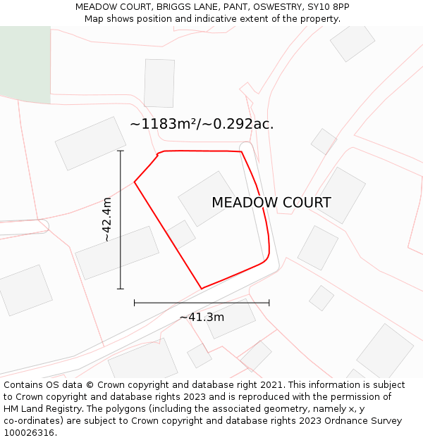 MEADOW COURT, BRIGGS LANE, PANT, OSWESTRY, SY10 8PP: Plot and title map