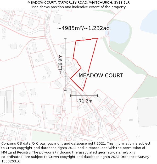 MEADOW COURT, TARPORLEY ROAD, WHITCHURCH, SY13 1LR: Plot and title map