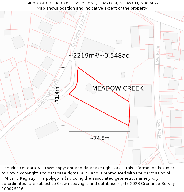 MEADOW CREEK, COSTESSEY LANE, DRAYTON, NORWICH, NR8 6HA: Plot and title map