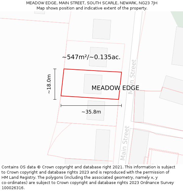 MEADOW EDGE, MAIN STREET, SOUTH SCARLE, NEWARK, NG23 7JH: Plot and title map