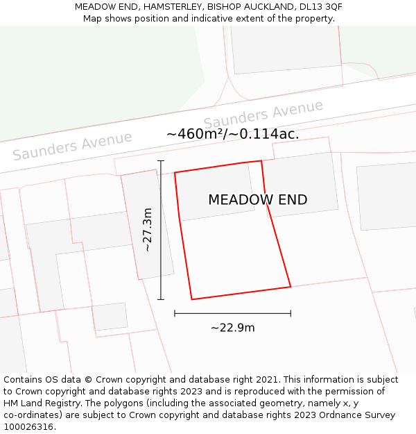 MEADOW END, HAMSTERLEY, BISHOP AUCKLAND, DL13 3QF: Plot and title map