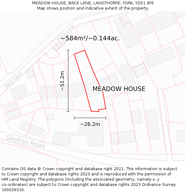 MEADOW HOUSE, BACK LANE, LANGTHORPE, YORK, YO51 9FE: Plot and title map