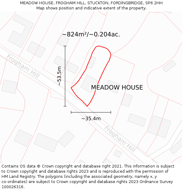 MEADOW HOUSE, FROGHAM HILL, STUCKTON, FORDINGBRIDGE, SP6 2HH: Plot and title map