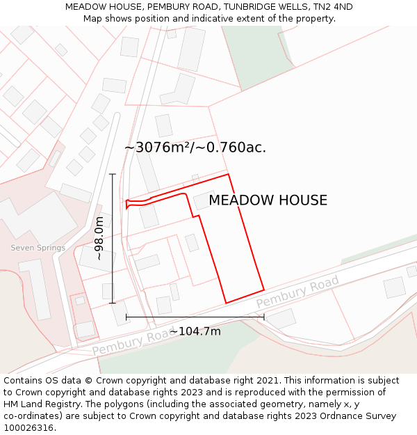 MEADOW HOUSE, PEMBURY ROAD, TUNBRIDGE WELLS, TN2 4ND: Plot and title map