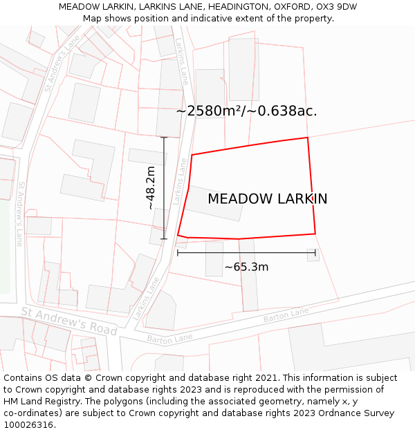 MEADOW LARKIN, LARKINS LANE, HEADINGTON, OXFORD, OX3 9DW: Plot and title map