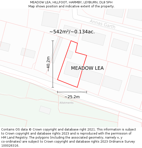 MEADOW LEA, HILLFOOT, HARMBY, LEYBURN, DL8 5PH: Plot and title map