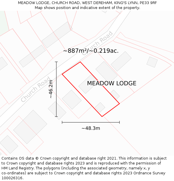 MEADOW LODGE, CHURCH ROAD, WEST DEREHAM, KING'S LYNN, PE33 9RF: Plot and title map