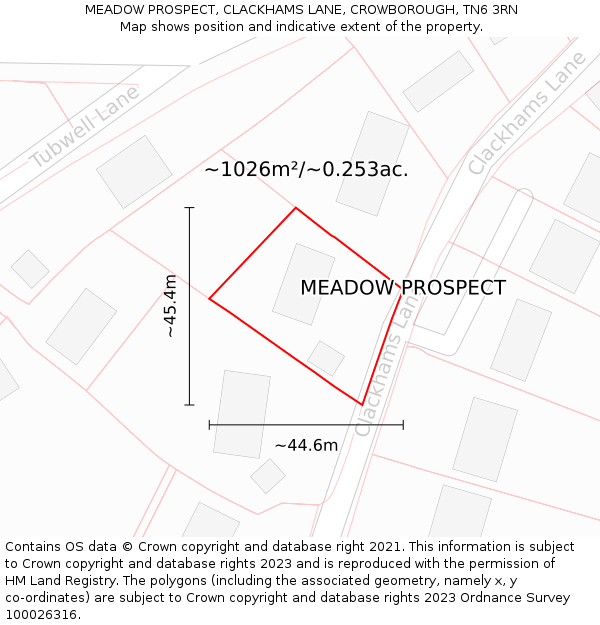 MEADOW PROSPECT, CLACKHAMS LANE, CROWBOROUGH, TN6 3RN: Plot and title map