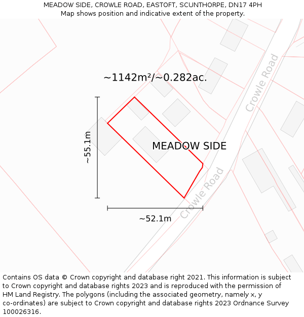 MEADOW SIDE, CROWLE ROAD, EASTOFT, SCUNTHORPE, DN17 4PH: Plot and title map