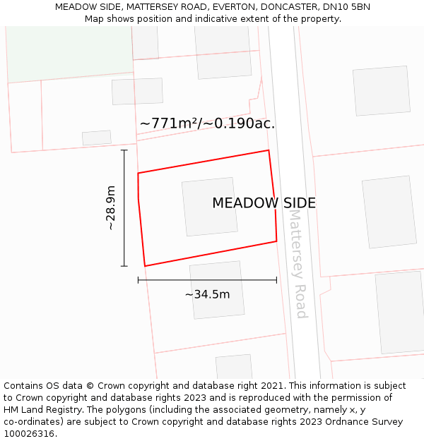 MEADOW SIDE, MATTERSEY ROAD, EVERTON, DONCASTER, DN10 5BN: Plot and title map