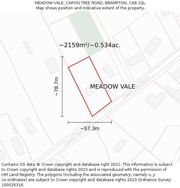 MEADOW VALE, CAPON TREE ROAD, BRAMPTON, CA8 1QL: Plot and title map