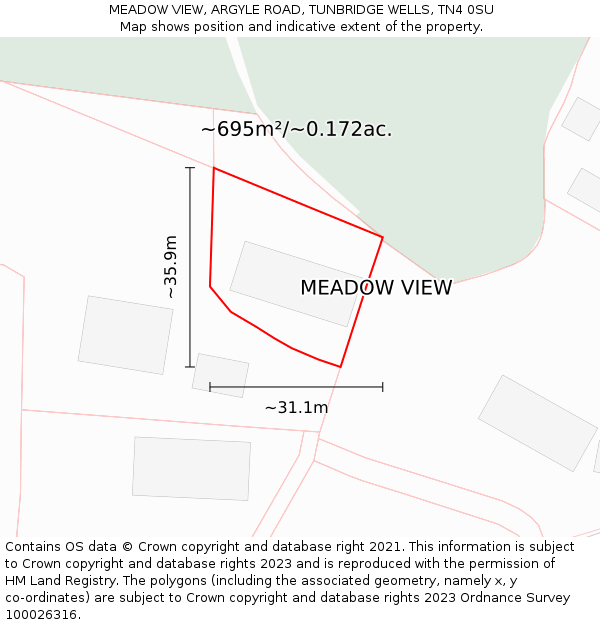 MEADOW VIEW, ARGYLE ROAD, TUNBRIDGE WELLS, TN4 0SU: Plot and title map