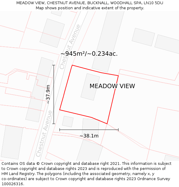 MEADOW VIEW, CHESTNUT AVENUE, BUCKNALL, WOODHALL SPA, LN10 5DU: Plot and title map