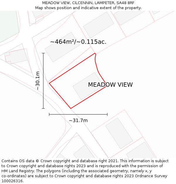 MEADOW VIEW, CILCENNIN, LAMPETER, SA48 8RF: Plot and title map