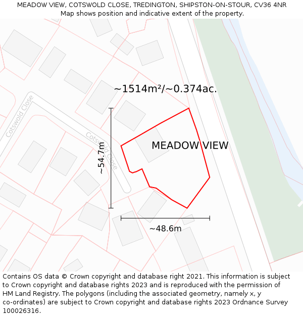 MEADOW VIEW, COTSWOLD CLOSE, TREDINGTON, SHIPSTON-ON-STOUR, CV36 4NR: Plot and title map