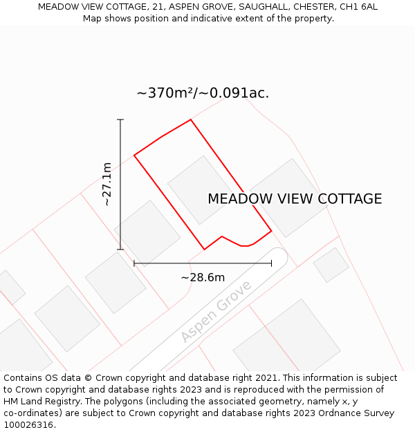 MEADOW VIEW COTTAGE, 21, ASPEN GROVE, SAUGHALL, CHESTER, CH1 6AL: Plot and title map