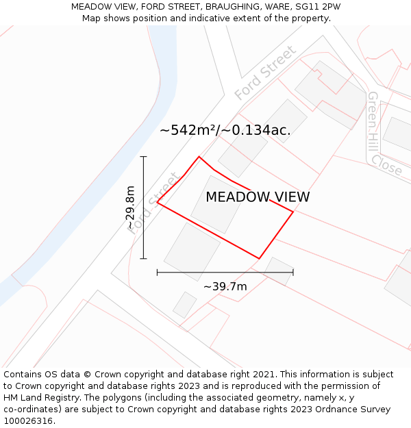 MEADOW VIEW, FORD STREET, BRAUGHING, WARE, SG11 2PW: Plot and title map