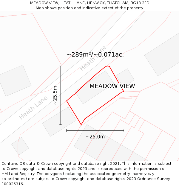 MEADOW VIEW, HEATH LANE, HENWICK, THATCHAM, RG18 3FD: Plot and title map