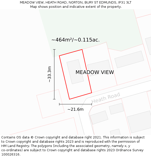 MEADOW VIEW, HEATH ROAD, NORTON, BURY ST EDMUNDS, IP31 3LT: Plot and title map